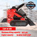 Side profile of Katool KT-SK26B Mini Skid Steer Track Loader showing compact design, 837 lbs lifting capacity, and 23HP engine.