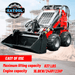 Katool KT-SK26W mini skid steer loader with 837 lbs lifting capacity and 23HP engine working on construction site.
