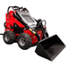 Side angle view of Katool KT-SK26W 23HP mini skid steer loader with large front loader bucket.