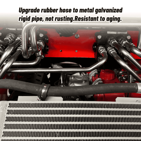 Hydraulic system of Katool KT-SK26W skid steer loader with upgraded galvanized steel pipes for durability.