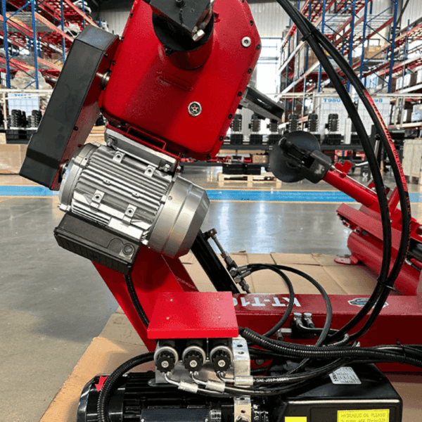 Side view of Katool KT-T160 tire changer motor and hydraulic system for reliable operation.