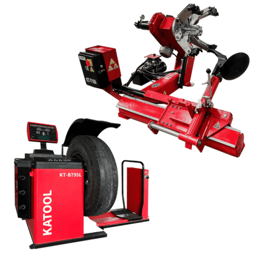 Katool KT-T160 heavy-duty truck tire changer with KT-B795L wheel balancer combo for professional shops.