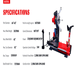 Specifications of Katool KT-T260 truck tire changer, including max wheel weight 3527 lbs, torque 5265N.m, and bead breaker force 7275 lbs.