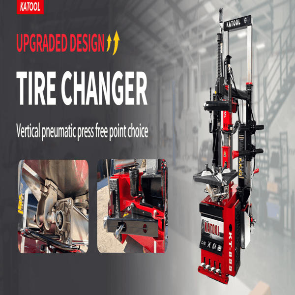 Katool KT-T855 tire changer with upgraded vertical pneumatic press and improved structural design.