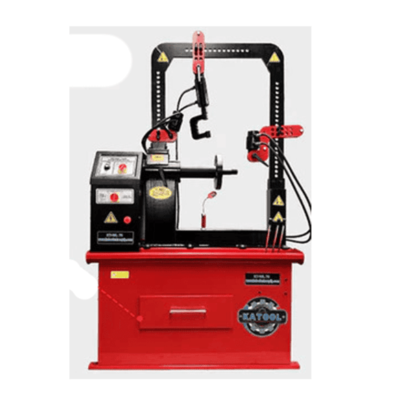 Front view of Katool KT-WL70 rim straightening machine showing hydraulic arms and durable frame.