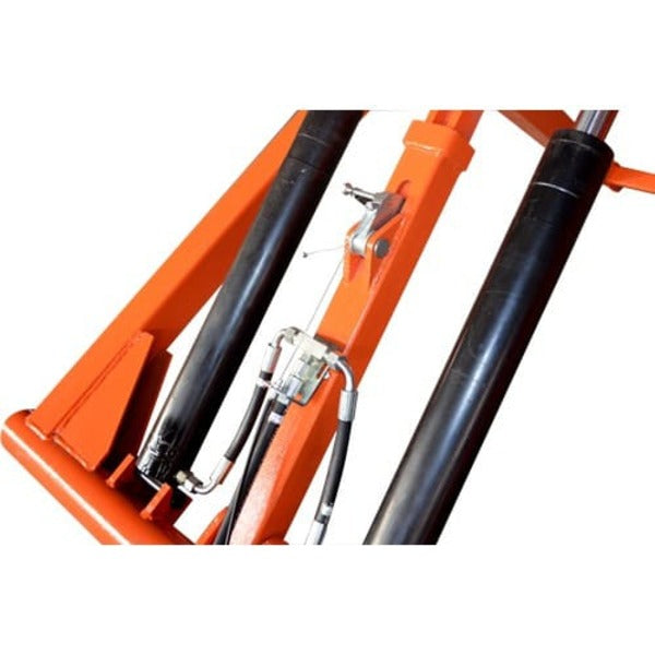 Close-up view of Katool KT-X66 mid-rise scissor lift hydraulic cylinders and safety mechanism for reliable lifting performance.
