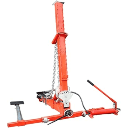 Red Katool KT-YA260 auto body puller frame straightener with hydraulic system and chains for professional car repair and collision damage restoration.