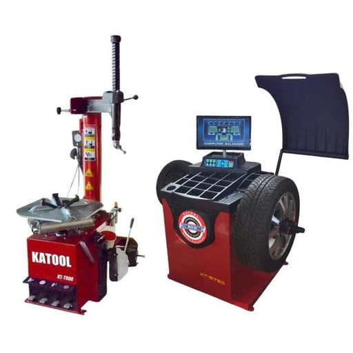 Complete Katool tire changer and wheel balancer combo designed for garages and tire shops.