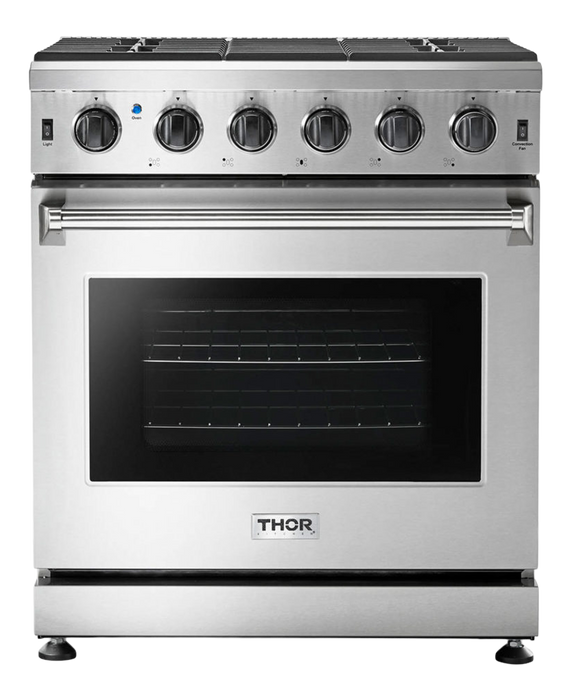 Thor Kitchen 30-Inch Gas Range with 5 Burners, 4.55 cu. ft Oven in Stainless Steel (LRG3001U)