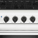 Thor Kitchen 30 Inch L-Series Professional Liquid Propane Range in White - close up of knobs