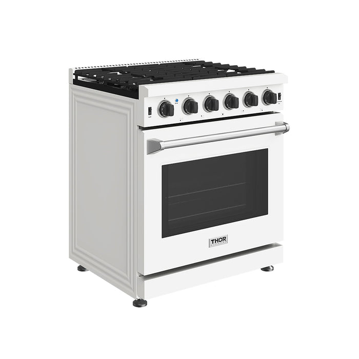 Thor Kitchen 30 Inch L-Series Professional Liquid Propane Range in White - front left side closed