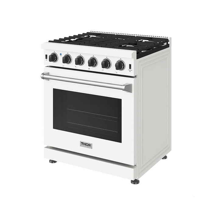 Thor Kitchen 30 Inch L-Series Professional Liquid Propane Range in White - front right side closed