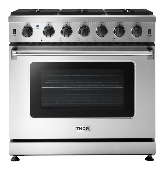 Thor Kitchen 36-Inch 6.0 Cu. Ft Single Oven Professional Gas Range in Stainless Steel (LRG3601U)