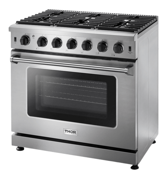 Thor Kitchen 36-Inch 6.0 Cu. Ft Single Oven Professional Gas Range in Stainless Steel (LRG3601U)