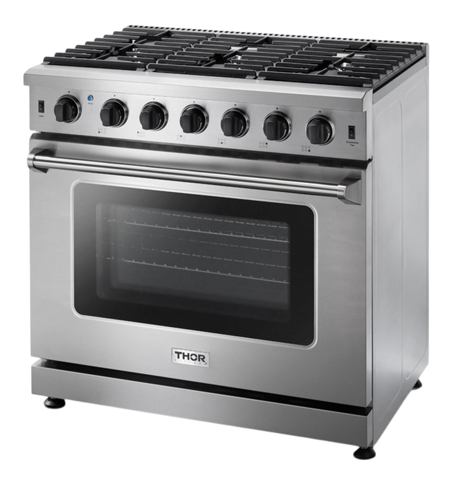 Thor Kitchen 36-Inch 6.0 Cu. Ft Single Oven Professional Gas Range in Stainless Steel (LRG3601U)