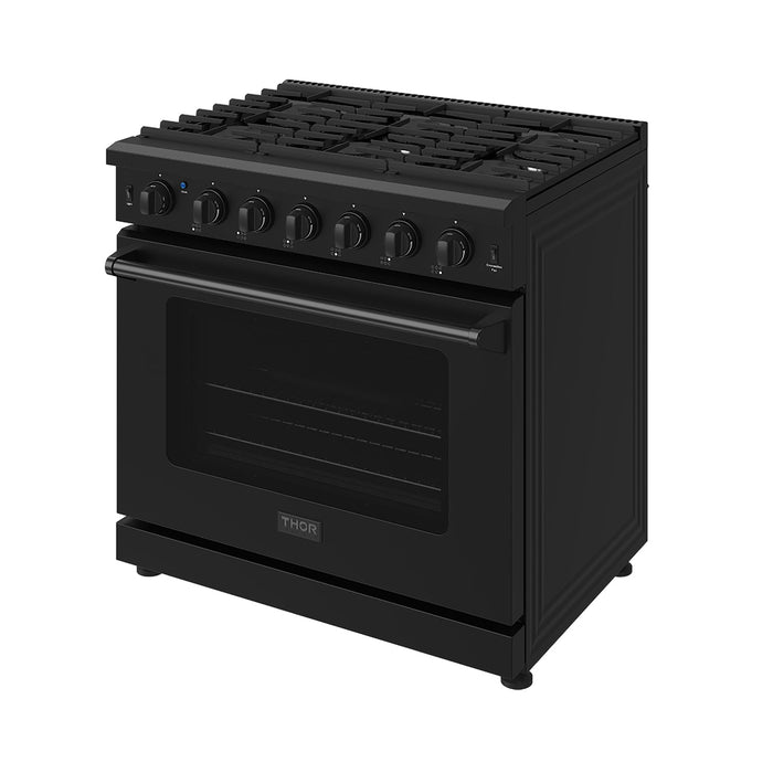 Thor Kitchen 36 Inch L-Series Professional Liquid Propane Range in Black - front right side closed
