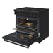 Thor Kitchen 36 Inch L-Series Professional Liquid Propane Range in Black - front right side open with broil pan