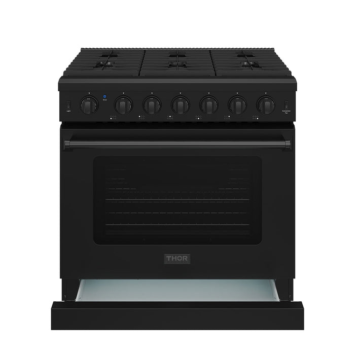 Thor Kitchen 36 Inch L-Series Professional Gas Range in Black (LRG3601UB)