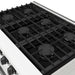 Thor Kitchen 36 Inch L-Series Professional Liquid Propane Range in White - close up of cooktop