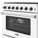 Thor Kitchen 36 Inch L-Series Professional Liquid Propane Range in White - close up of door
