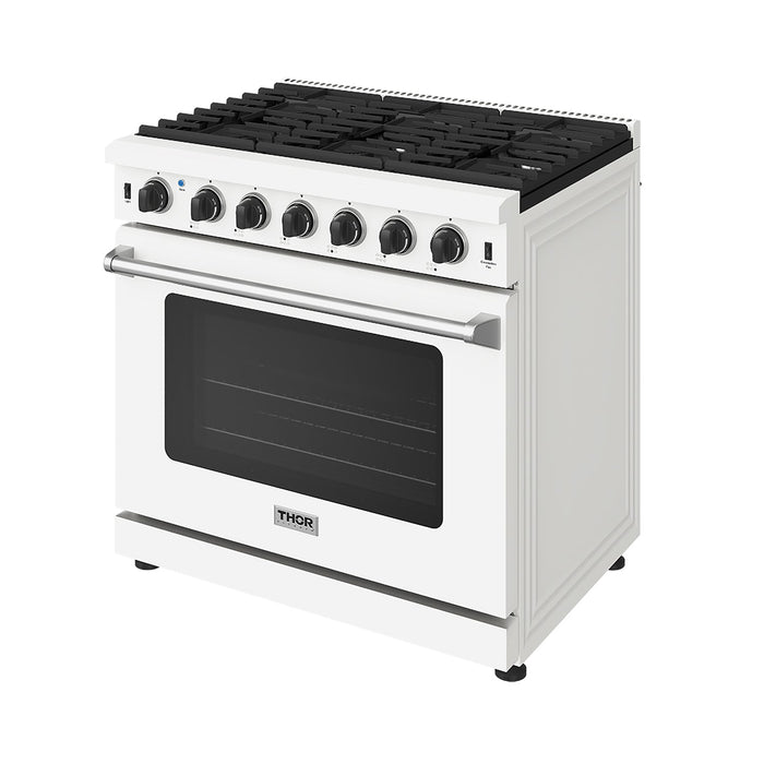 Thor Kitchen 36 Inch L-Series Professional Liquid Propane Range in White - front right side closed