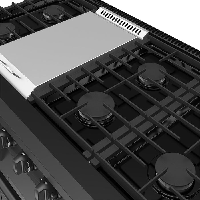 Thor Kitchen 48 Inch L-Series Professional Liquid Propane Range in Black - close up of cooktop