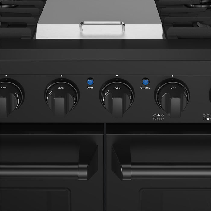 Thor Kitchen 48 Inch L-Series Professional Liquid Propane Range in Black - close up of knobs