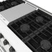 Thor Kitchen 48 Inch L-Series Professional Liquid Propane Range in White - close up of cooktop