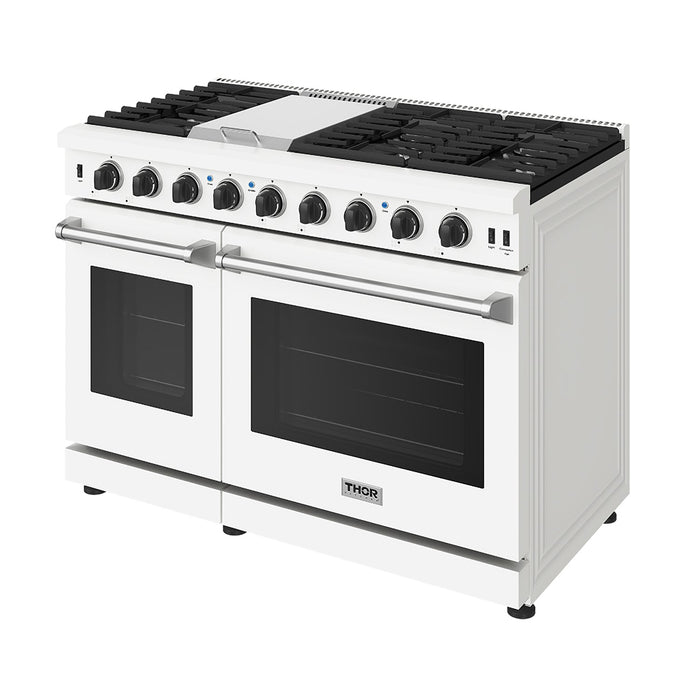 Thor Kitchen 48 Inch L-Series Professional Liquid Propane Range in White - front right side closed
