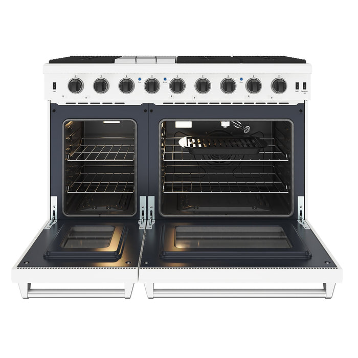 Thor Kitchen 48 Inch L-Series Professional Liquid Propane Range in White - front side open