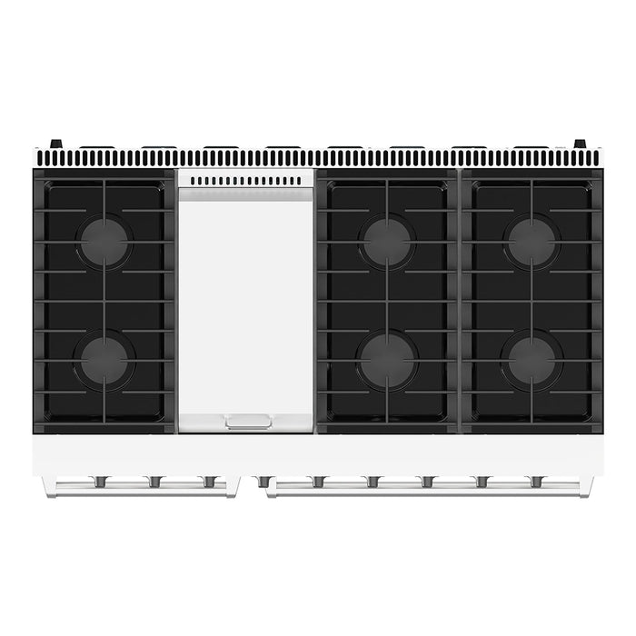 Thor Kitchen 48 Inch L-Series Professional Liquid Propane Range in White - top view