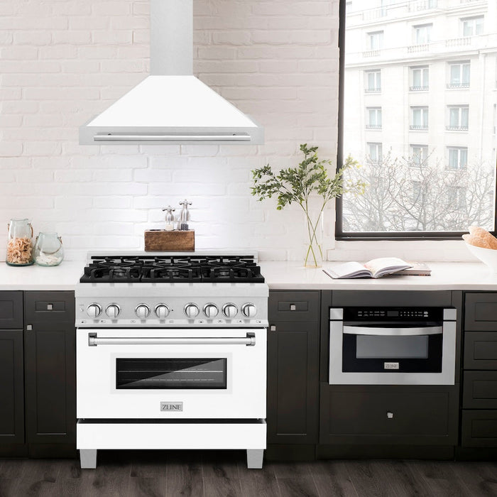ZLINE 36 in. Convertible Fingerprint Resistant Satin Stainless Steel Range Hood with Colored Shell Options and Stainless Steel Handle (KB4SNX-36)