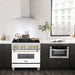 ZLINE Autograph Edition 36 in. 4.6 cu. ft. Legacy Dual Fuel Range with 6 Burner Gas Cooktop and Electric Convection Oven in Satin Stainless Steel with White Matte Door and Polished Gold Accents (RASZ-WM-36-G)