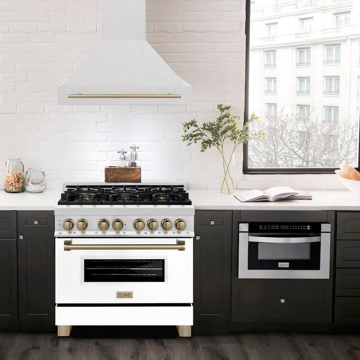 ZLINE Autograph Edition 36 in. Satin Stainless Steel Wall Mount Range Hood with Accent Handle (8654SNZ-36)