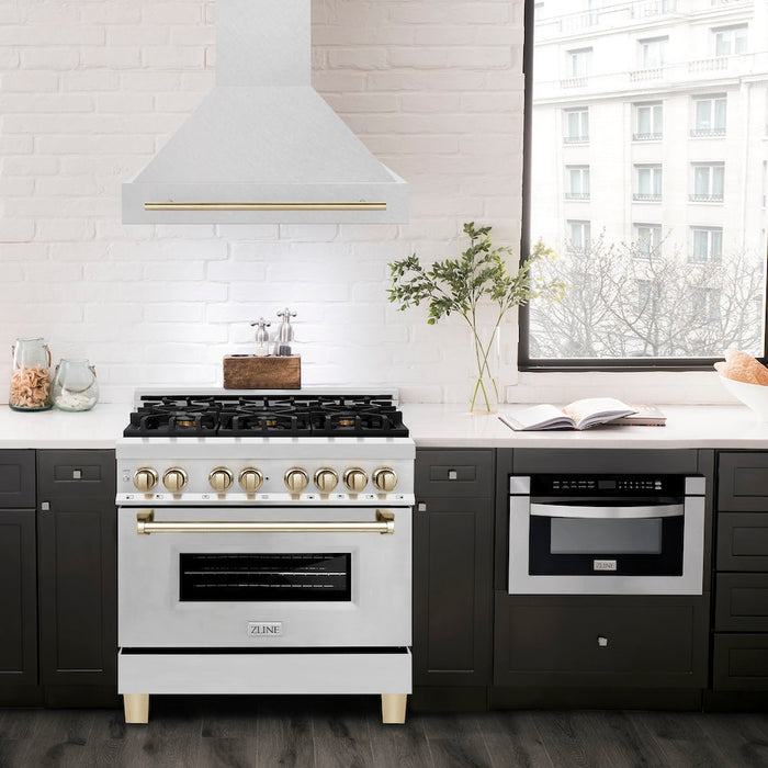 ZLINE Autograph Edition 36 in. Satin Stainless Steel Wall Mount Range Hood with Accent Handle (8654SNZ-36)