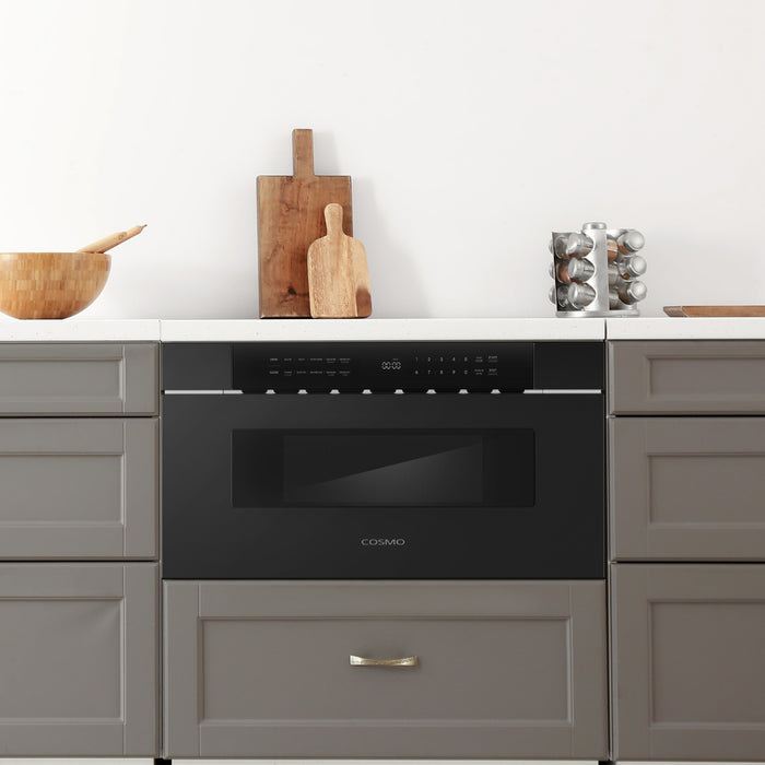 Cosmo 30 in. Haven Collection 1.2 cu. ft. Built-in Microwave Drawer, Presets, Touch Controls, Defrosting Rack, Matte Black - COS-MWD3012NHBK