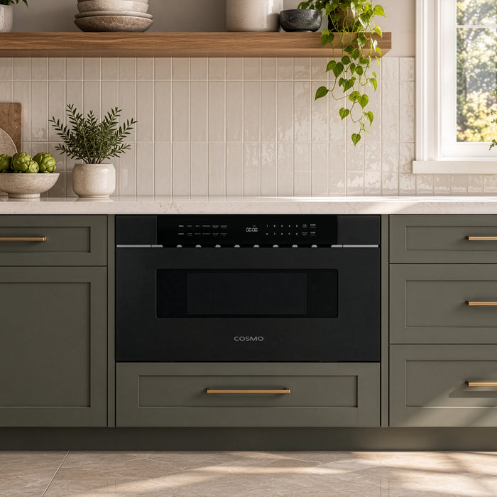 Cosmo 30 in. Haven Collection 1.2 cu. ft. Built-in Microwave Drawer, Presets, Touch Controls, Defrosting Rack, Matte Black - COS-MWD3012NHBK
