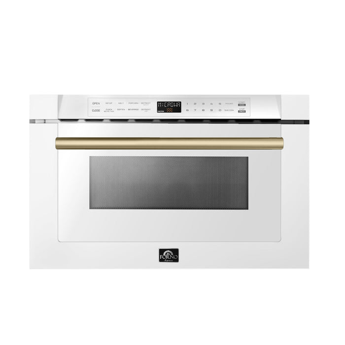 FORNO 5-Piece White Stainless Steel Kitchen Bundle – Home Depot Exclusive – 30” Electric Range, 30” French Door Refrigerator, 30” Range Hood, 24” Microwave Drawer, 24” Built-In Dishwasher | SKU: FBDL-THD-003WHT
