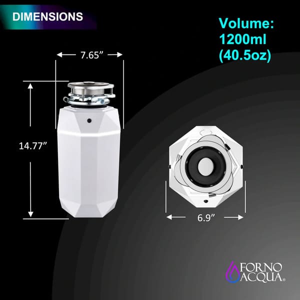 FORNO Acqua BrightDiamond 3/4HP Super Quiet Garbage Disposal Corded with Motion Sensor Cabinet Light & Pre-Wired Air Switch