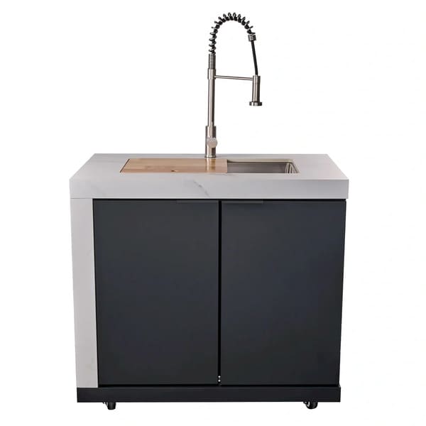 FORNO Rimini Outdoor Kitchen 30-Inch BBQ 62,000 BTU, 4.8 cu.ft. Beverage Center, Stainless Steel Sink, White Countertops FODKT2575WHT