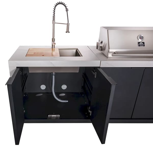 FORNO Rimini Outdoor Kitchen 30-Inch BBQ 62,000 BTU, 4.8 cu.ft. Beverage Center, Stainless Steel Sink, White Countertops FODKT2575WHT
