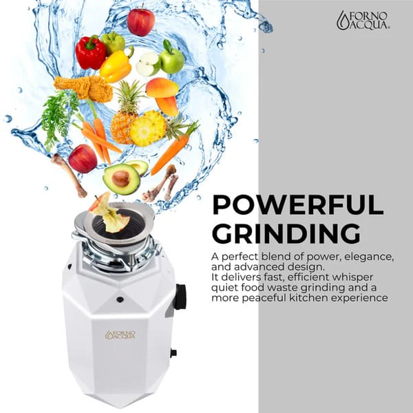 FORNO Acqua BrightDiamond 1HP Super Quiet Garbage Disposal Corded with Motion Sensor Cabinet Light & Pre-Wired Air Switch