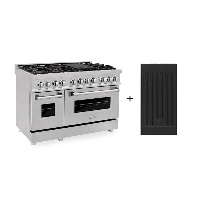 ZLINE 48 in. 6.0 cu. ft. Legacy Dual Fuel Range with Gas Cooktop and 2 Electric Ovens in Satin Stainless Steel with 6 Brass Burners and Griddle (RAS-SN-BR-GR-48)