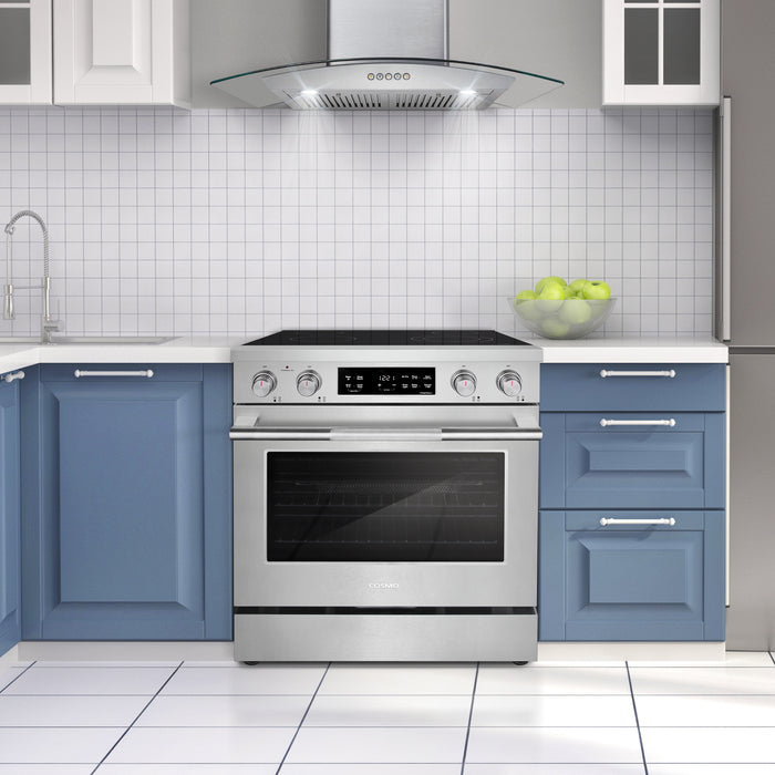 Cosmo 30 in. Stellar Collection 4.8 cu. ft. Electric Range, 4 Burner Ceramic Glass Cooktop, Convection Oven, Stainless Steel - COS-RES304SS
