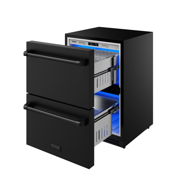 Gordon Ramsay THOR 24" Drawer Refrigerator RF24UB - Black - light on blue