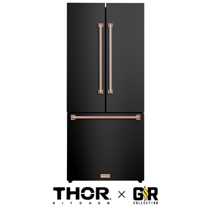 Gordon Ramsay by THOR Kitchen 30" 17.5 cu. ft. French Door Counter Depth Refrigerator with Ice Maker in Matte Black with Stainless Steel Accents, RF3017FFD00