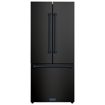 Gordon Ramsay by THOR Kitchen 30" 17.5 cu. ft. French Door Counter Depth Refrigerator with Ice Maker in Matte Black with Stainless Steel Accents, RF3017FFD00