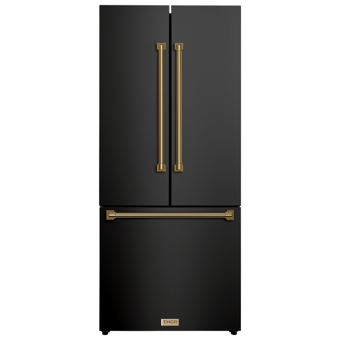 Gordon Ramsay by THOR Kitchen 30" 17.5 cu. ft. French Door Counter Depth Refrigerator with Ice Maker in Matte Black with Stainless Steel Accents, RF3017FFD00