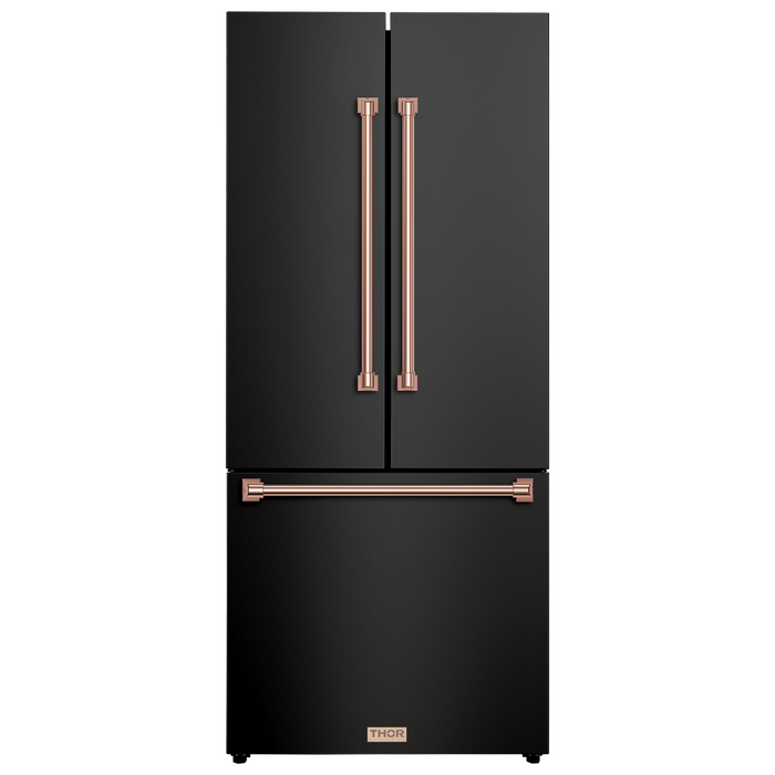 Gordon Ramsay by THOR Kitchen 30" 17.5 cu. ft. French Door Counter Depth Refrigerator with Ice Maker in Matte Black with Stainless Steel Accents, RF3017FFD00