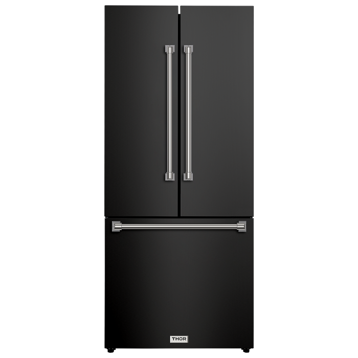 Gordon Ramsay by THOR Kitchen 30" 17.5 cu. ft. French Door Counter Depth Refrigerator with Ice Maker in Matte Black with Stainless Steel Accents, RF3017FFD00